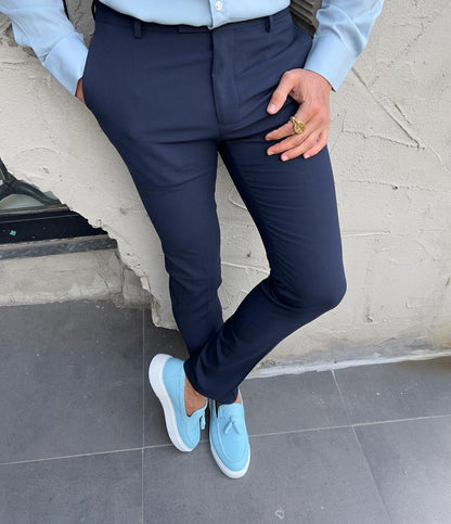 Lyon Navy Blue Slim Fit Pants - Versatile Comfort for Every Occasion
