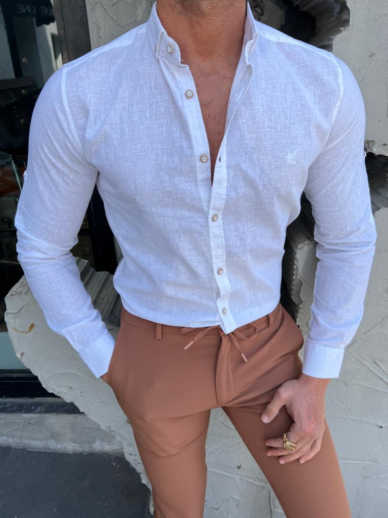 Brabion Evo White Slim Fit Long Sleeve Cotton Shirt