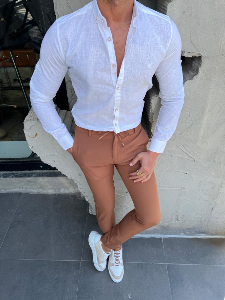 Brabion Evo White Slim Fit Long Sleeve Cotton Shirt