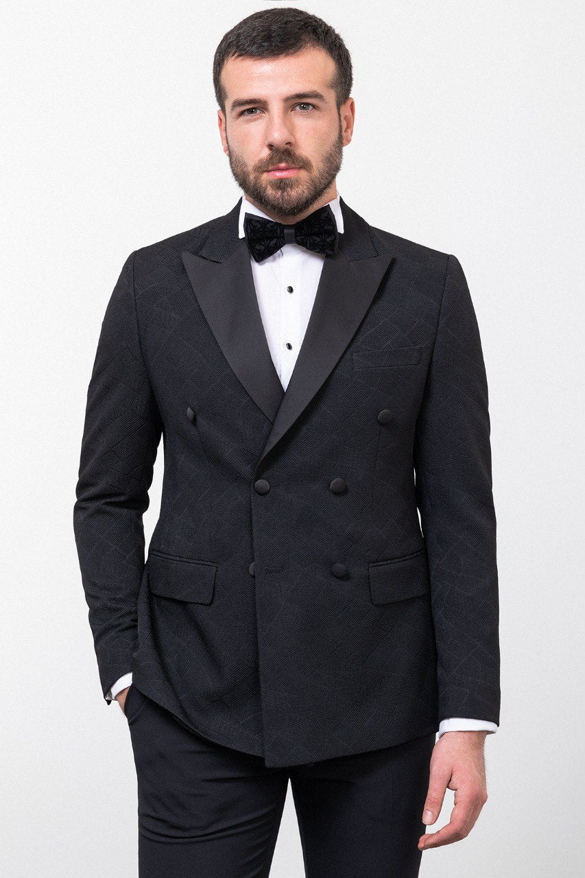 Brabion Rocco Black Slim Fit Double Breasted Tuxedo