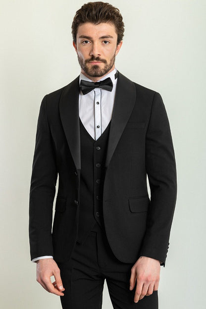 Brabion Rocco Black Slim Fit Shawl Lapel Tuxedo - Timeless Elegance for Formal Occasions