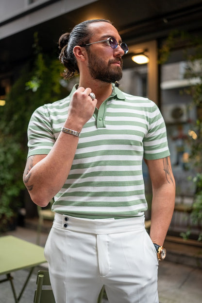 Brabion Sorento Green Striped Polo Shirt