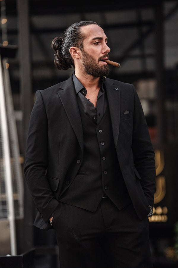 Brabion Lance Black Slim Fit Notch Lapel 3 Piece Suit - Elevate Your Style