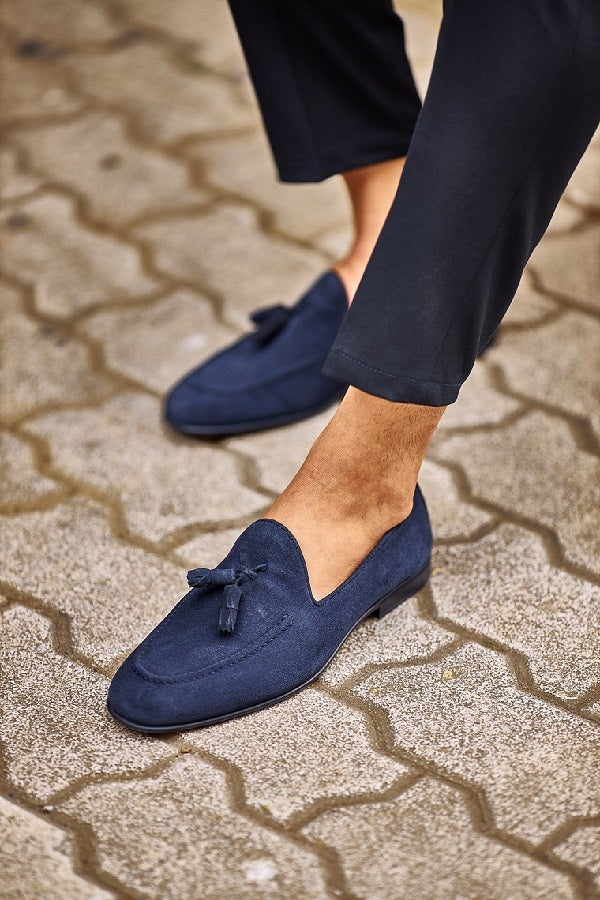Brabion Levanzo Navy Blue Suede Tassel Loafers