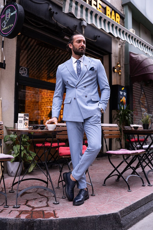 Brabion Massimo Sky Blue Slim Fit Double Breasted Suit