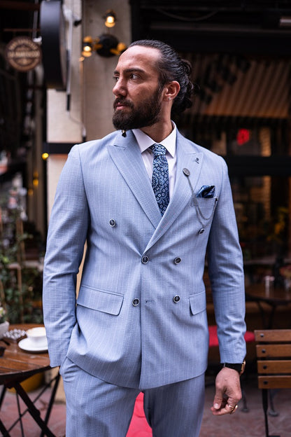 Brabion Massimo Sky Blue Slim Fit Double Breasted Suit