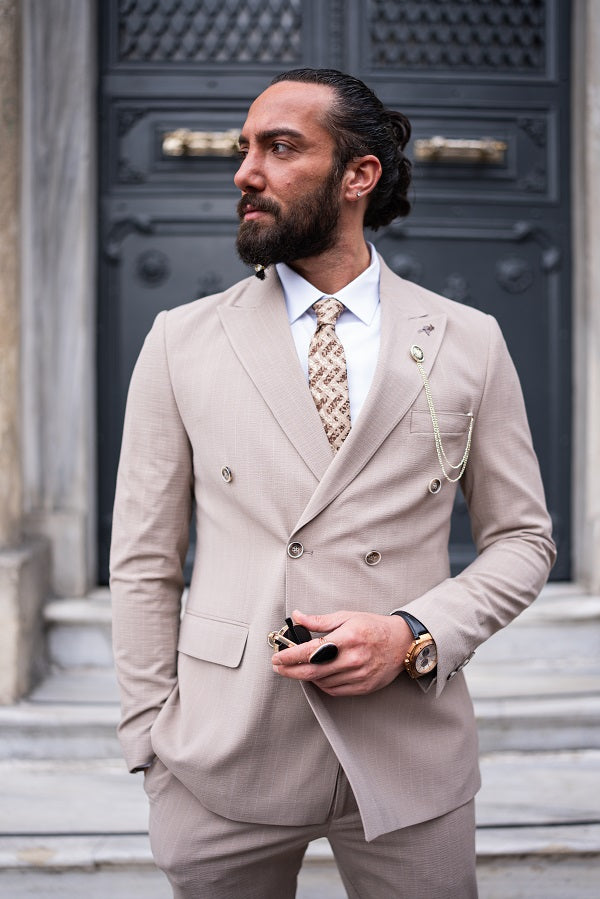 Brabion Massimo Beige Slim Fit Pinstripe Suit