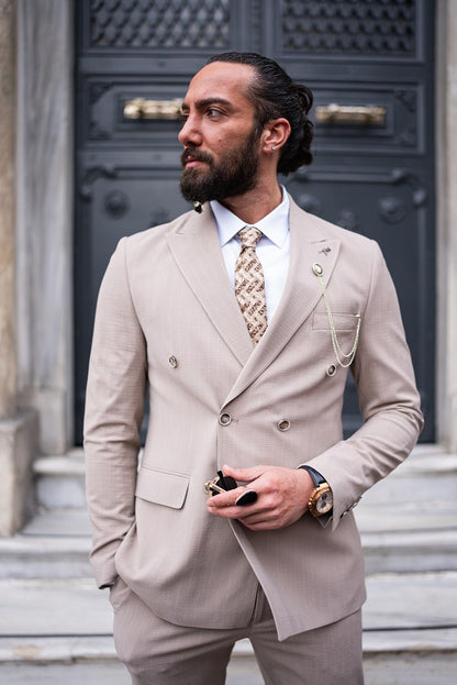 Brabion Massimo Beige Slim Fit Pinstripe Suit