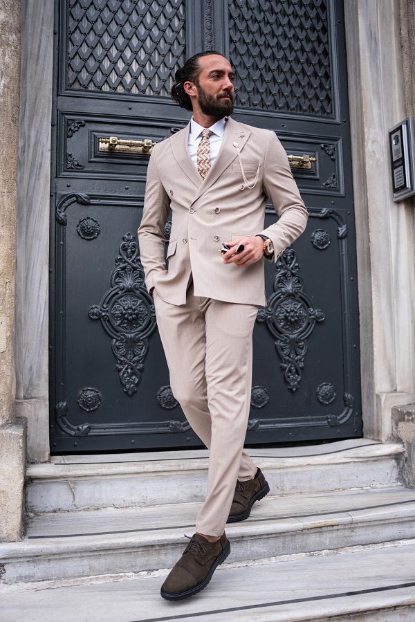 Brabion Massimo Beige Slim Fit Pinstripe Suit