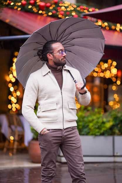 Brabion Massimo Beige Slim Fit Double Pocket Zipper Cardigan