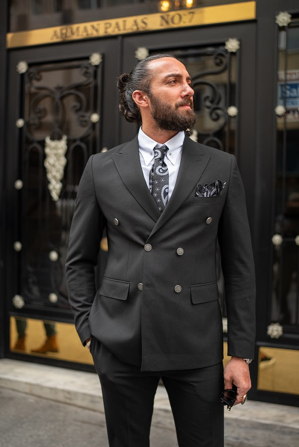 Brabion Massimo Black Slim Fit Double Breasted Suit