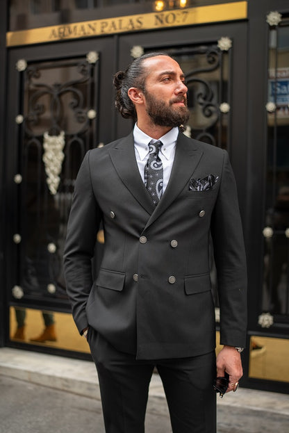 Brabion Massimo Black Slim Fit Double Breasted Suit