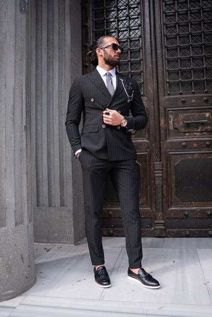 Brabion Massimo Black Slim Fit Pinstripe Suit