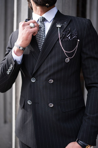 Brabion Massimo Black Slim Fit Pinstripe Suit