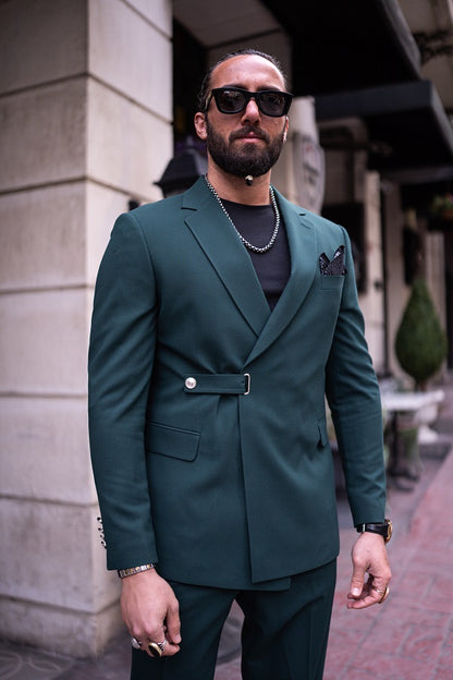 Brabion Massimo Green Slim Fit Double Breasted Buckle Suit