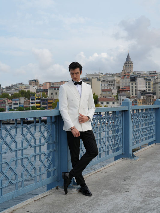 Italian Style White Double Breasted Tuxedo - Premium Slim Fit