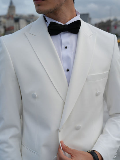 Italian Style White Double Breasted Tuxedo - Premium Slim Fit