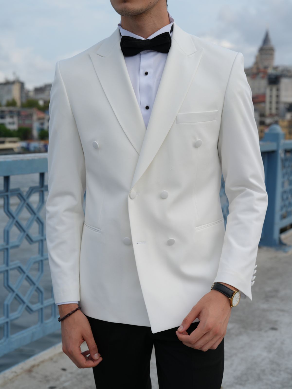Italian Style White Double Breasted Tuxedo - Premium Slim Fit