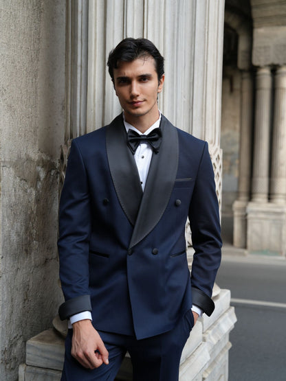 Navy Blue Double Breasted Tuxedo Set