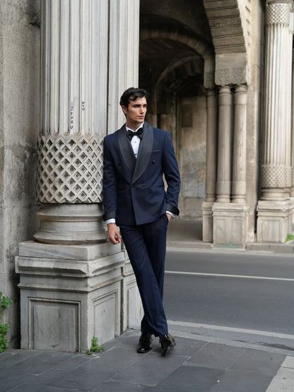 Navy Blue Double Breasted Tuxedo Set