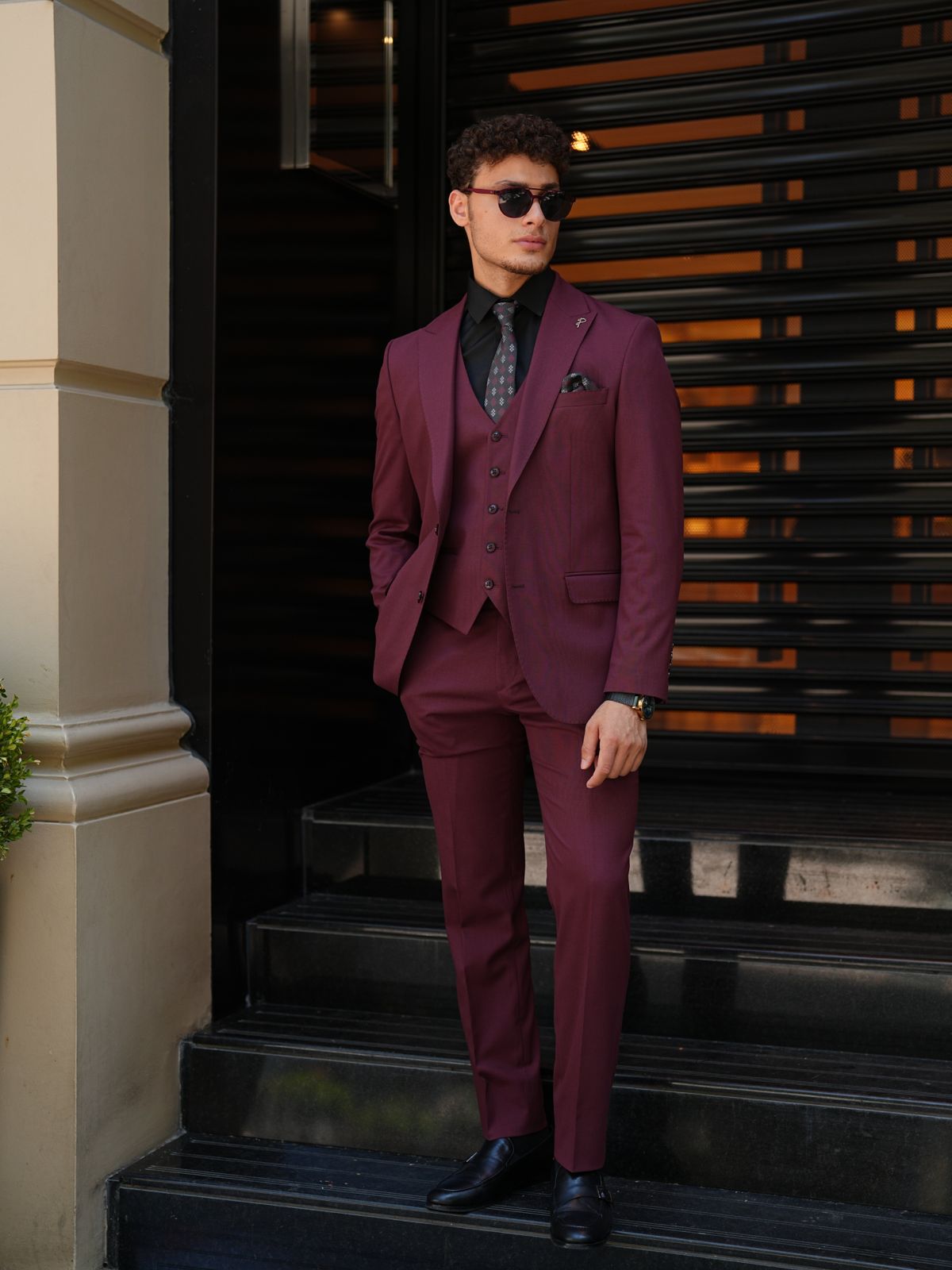 Claret Red Italian Suit - 3-Piece Slim Fit