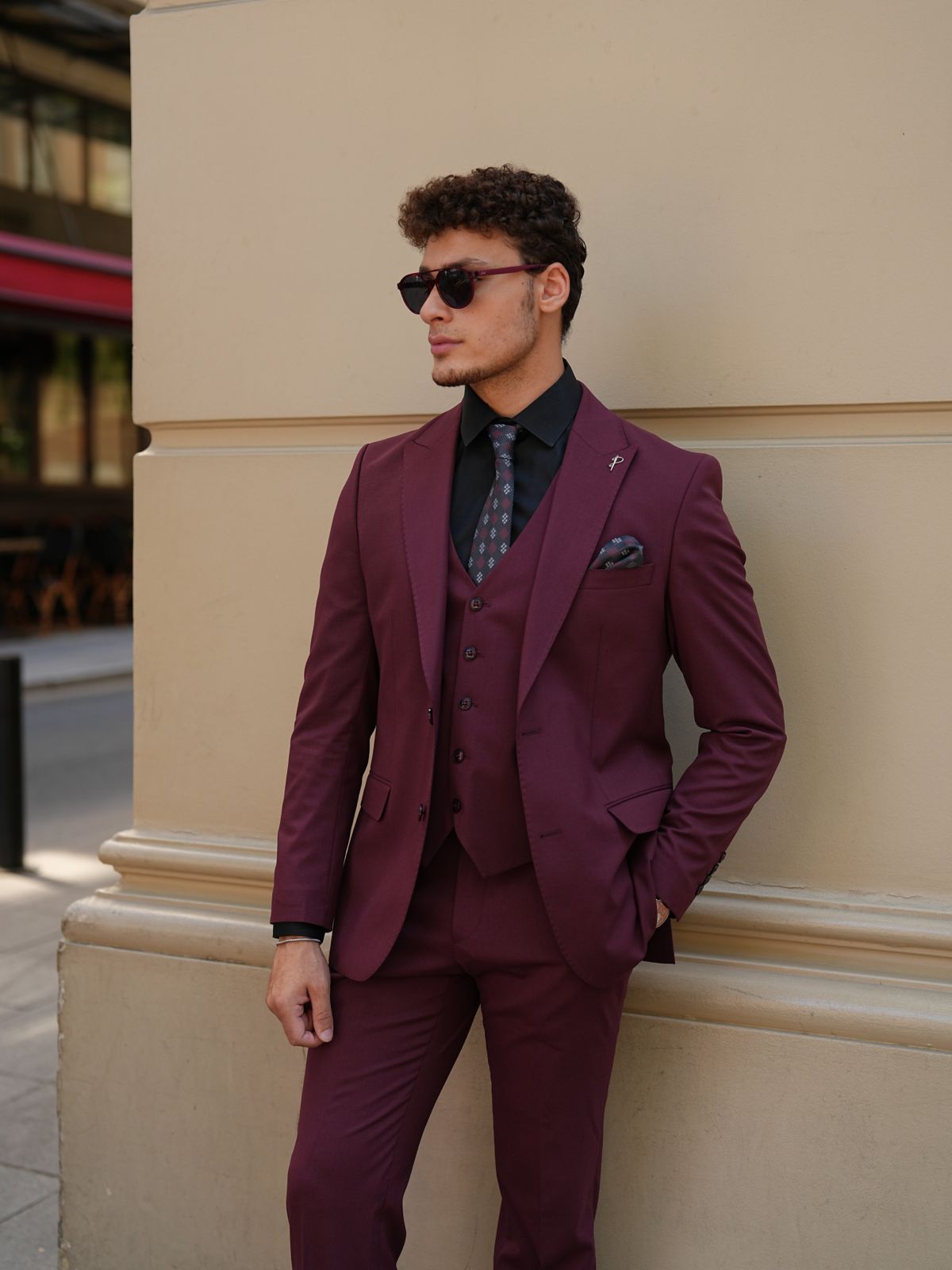 Claret Red Italian Suit - 3-Piece Slim Fit