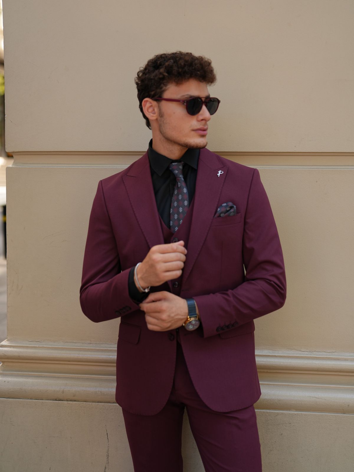 Claret Red Italian Suit - 3-Piece Slim Fit