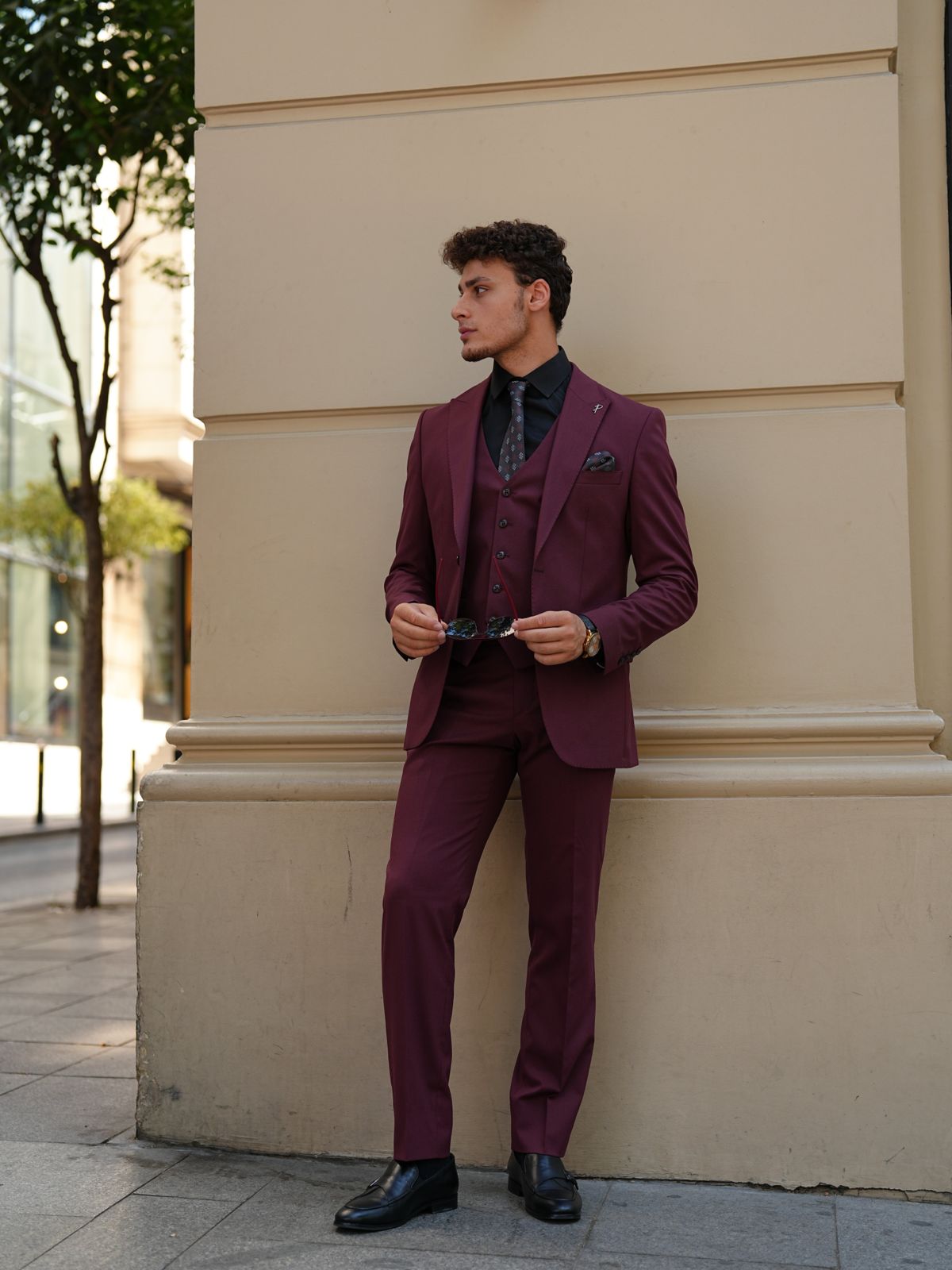 Claret Red Italian Suit - 3-Piece Slim Fit