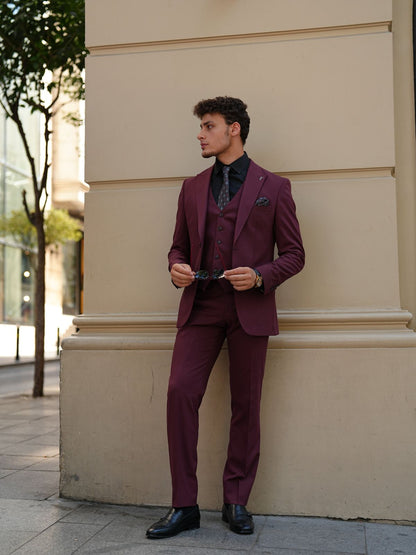 Claret Red Italian Suit - 3-Piece Slim Fit