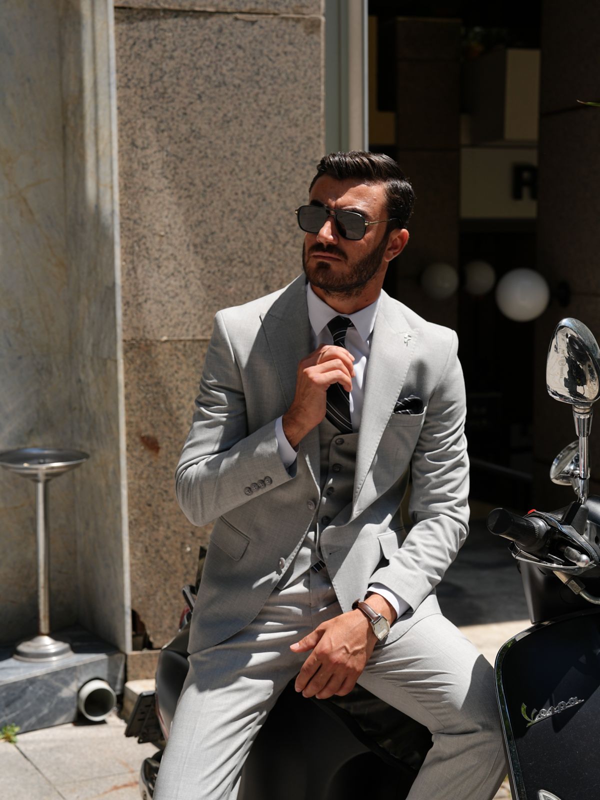 Light Gray 3 Piece Slim Fit Italian Style Suit