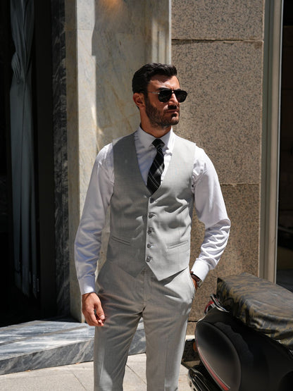 Light Gray 3 Piece Slim Fit Italian Style Suit