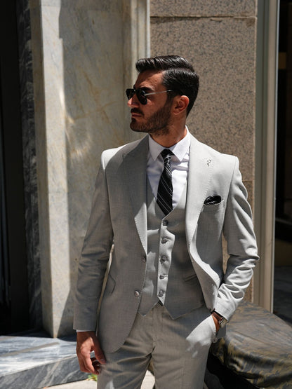 Light Gray 3 Piece Slim Fit Italian Style Suit