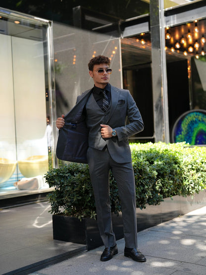Smoked Gray 3-Piece Slim Fit Italian Suit