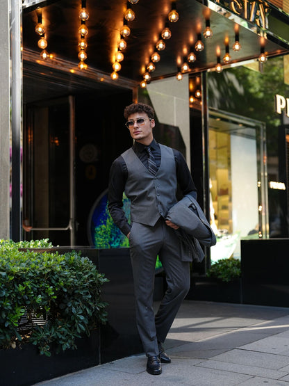 Smoked Gray 3-Piece Slim Fit Italian Suit