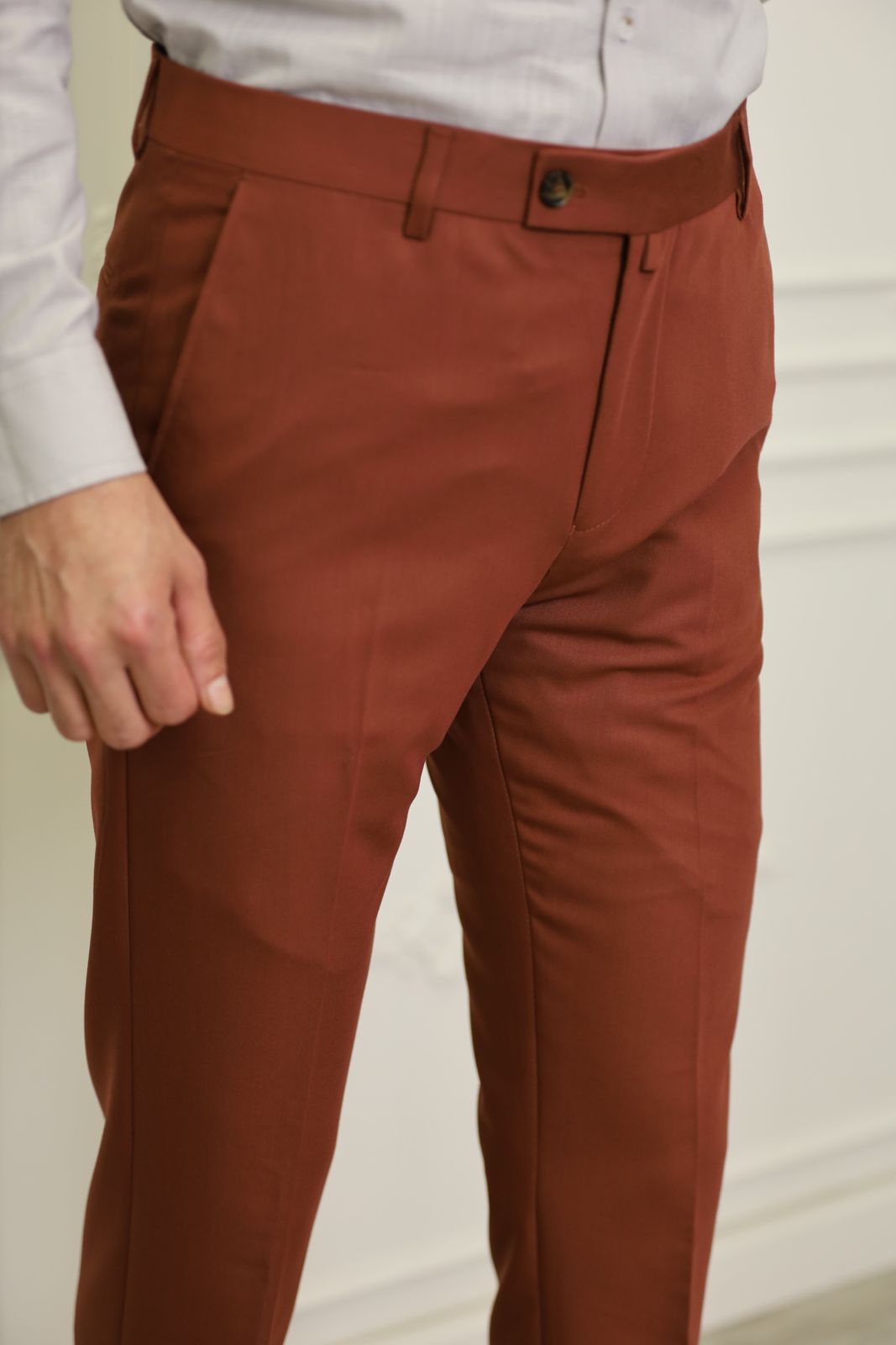 Brick Brown Slim Fit Pants