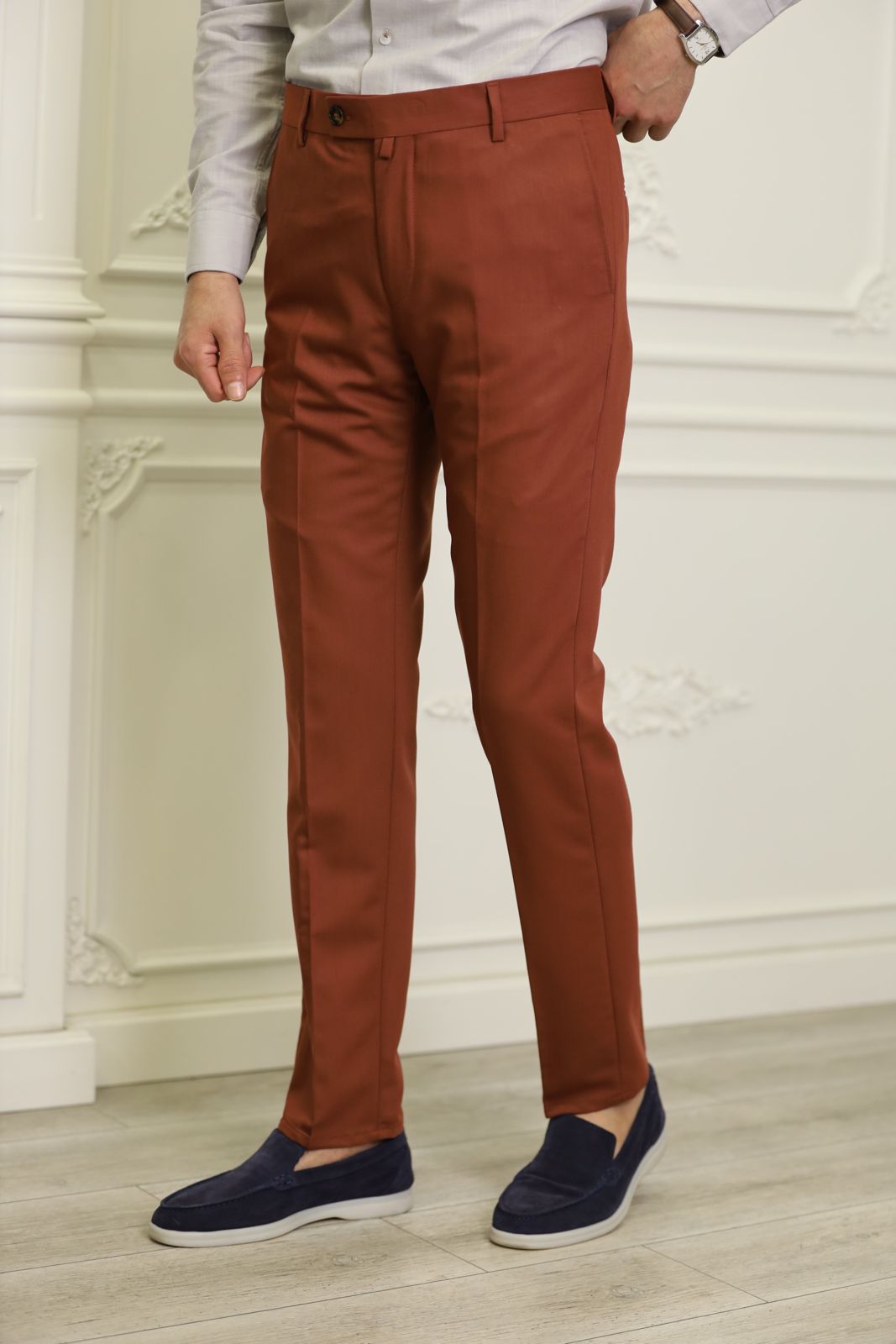 Brick Brown Slim Fit Pants