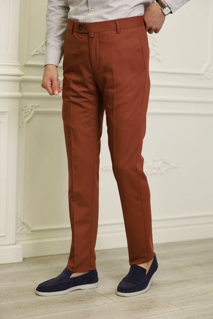 Brick Brown Slim Fit Pants