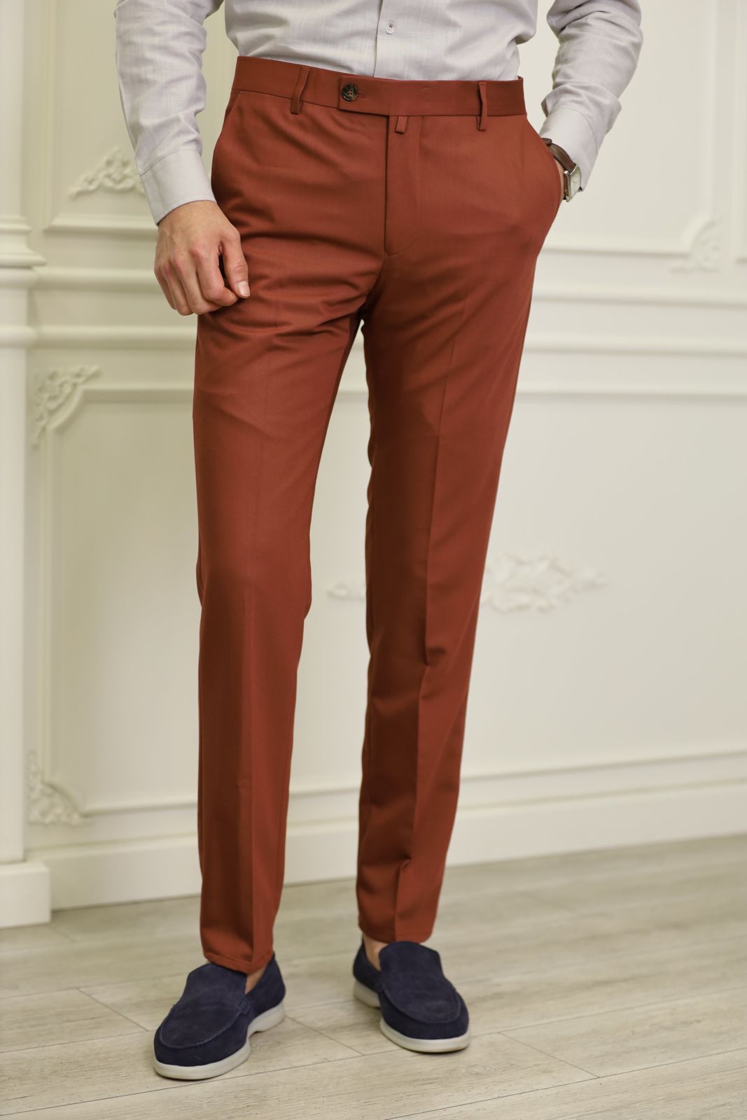 Brick Brown Slim Fit Pants
