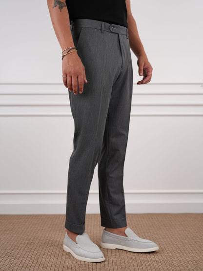 Smoked Gray Slim Fit High Waist Trousers