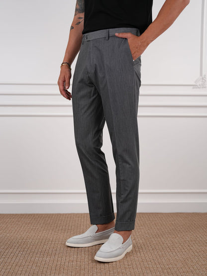 Smoked Gray Slim Fit High Waist Trousers