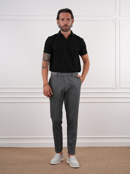 Smoked Gray Slim Fit High Waist Trousers