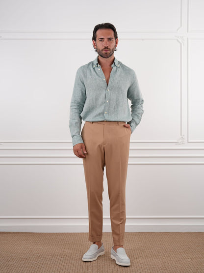 Cream Beige Slim Fit High Waist Trousers