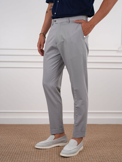 Gray Slim Fit High Waist Trousers - BRABION