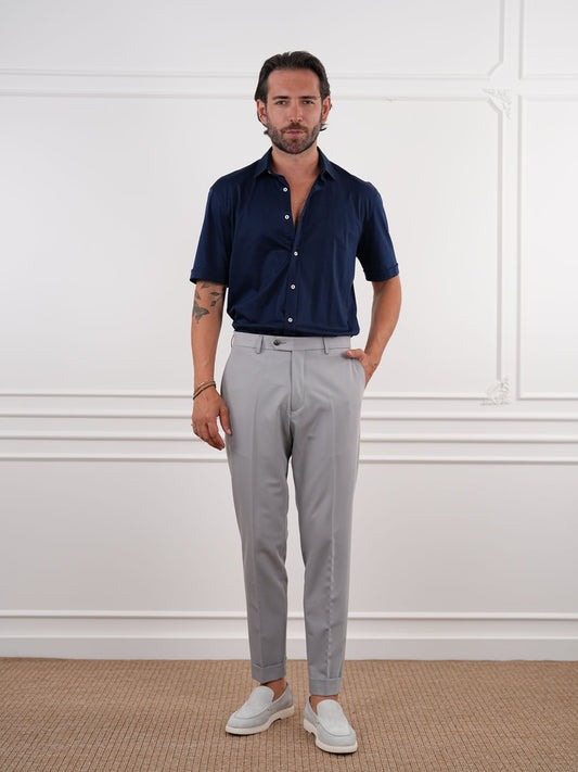 Gray Slim Fit High Waist Trousers - BRABION