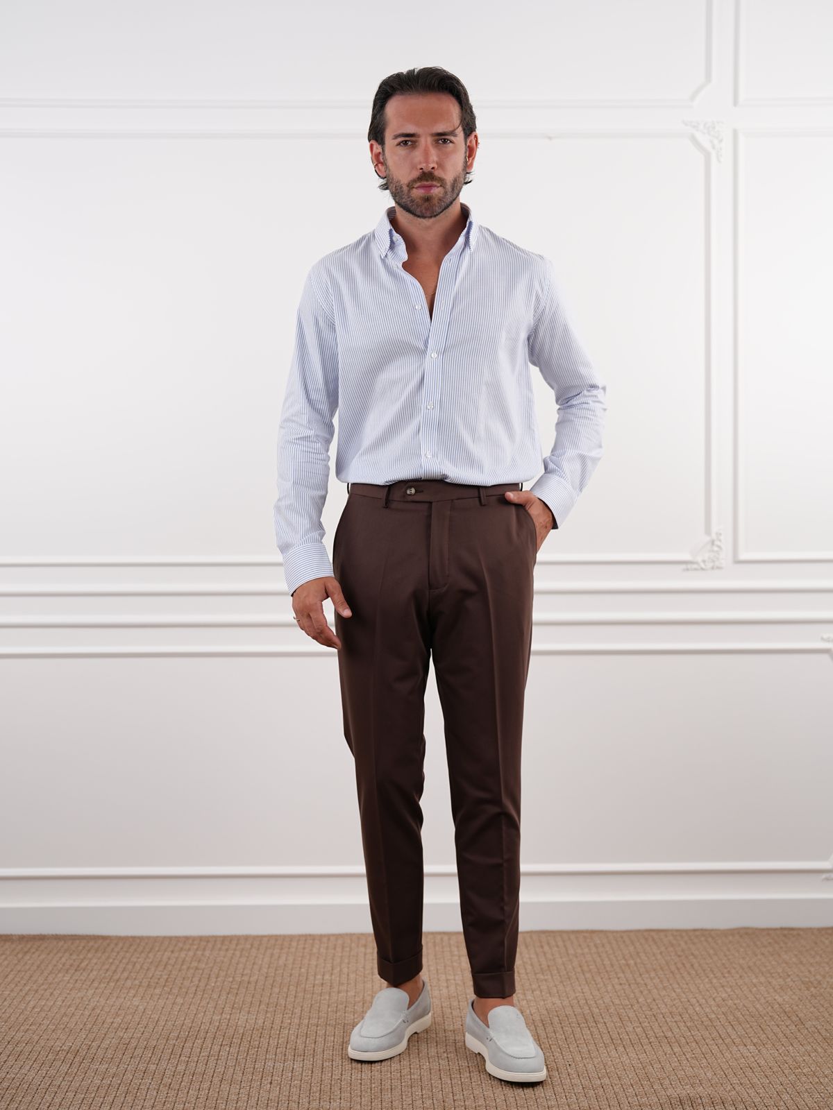 Brown Slim Fit High Waist Trousers