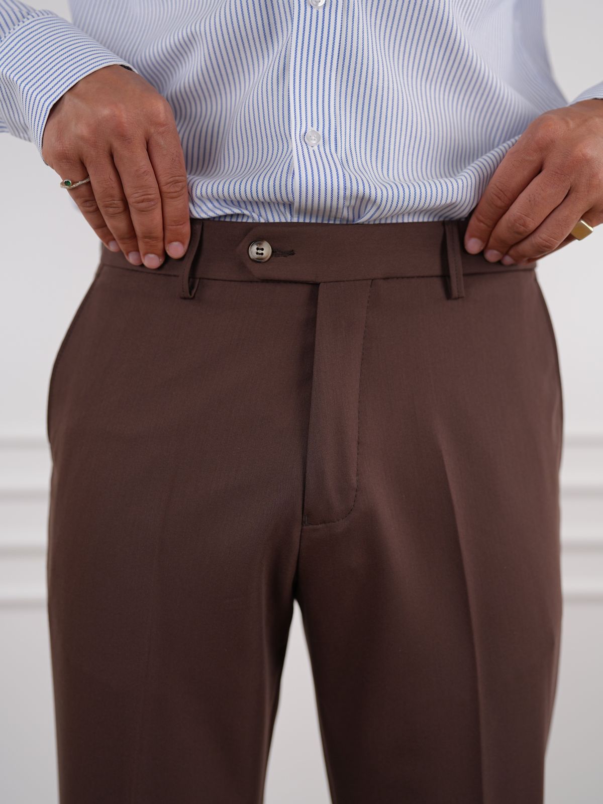 Brown Slim Fit High Waist Trousers