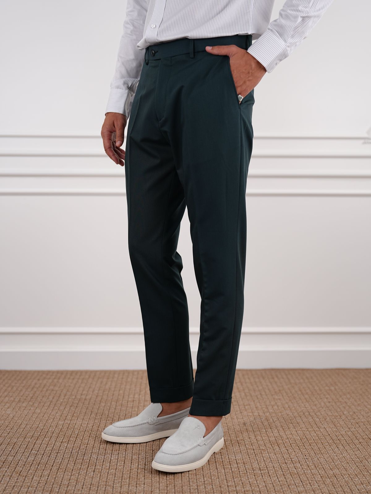 Green Slim Fit High Waist Trousers - BRABION