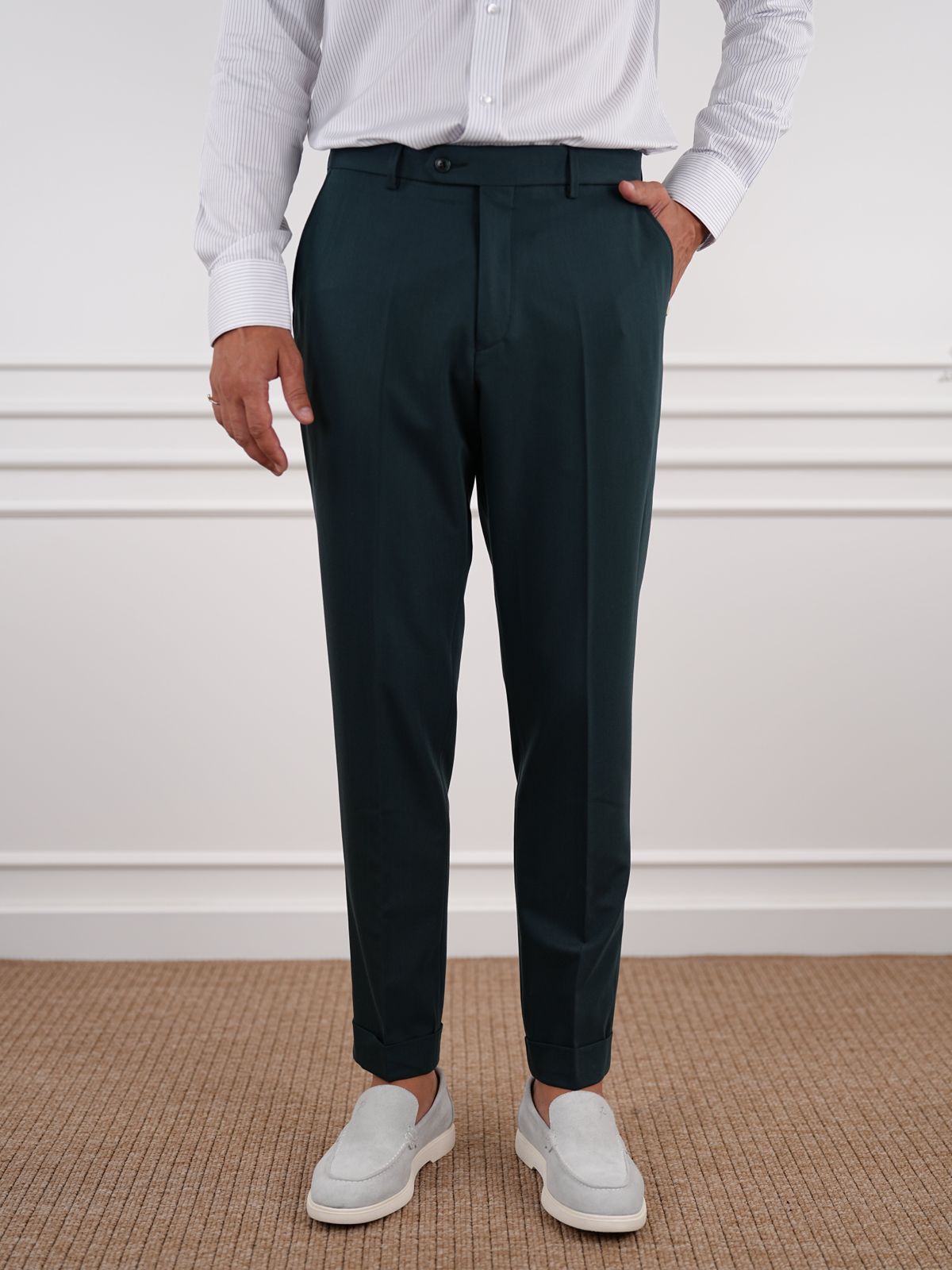 Green Slim Fit High Waist Trousers - BRABION