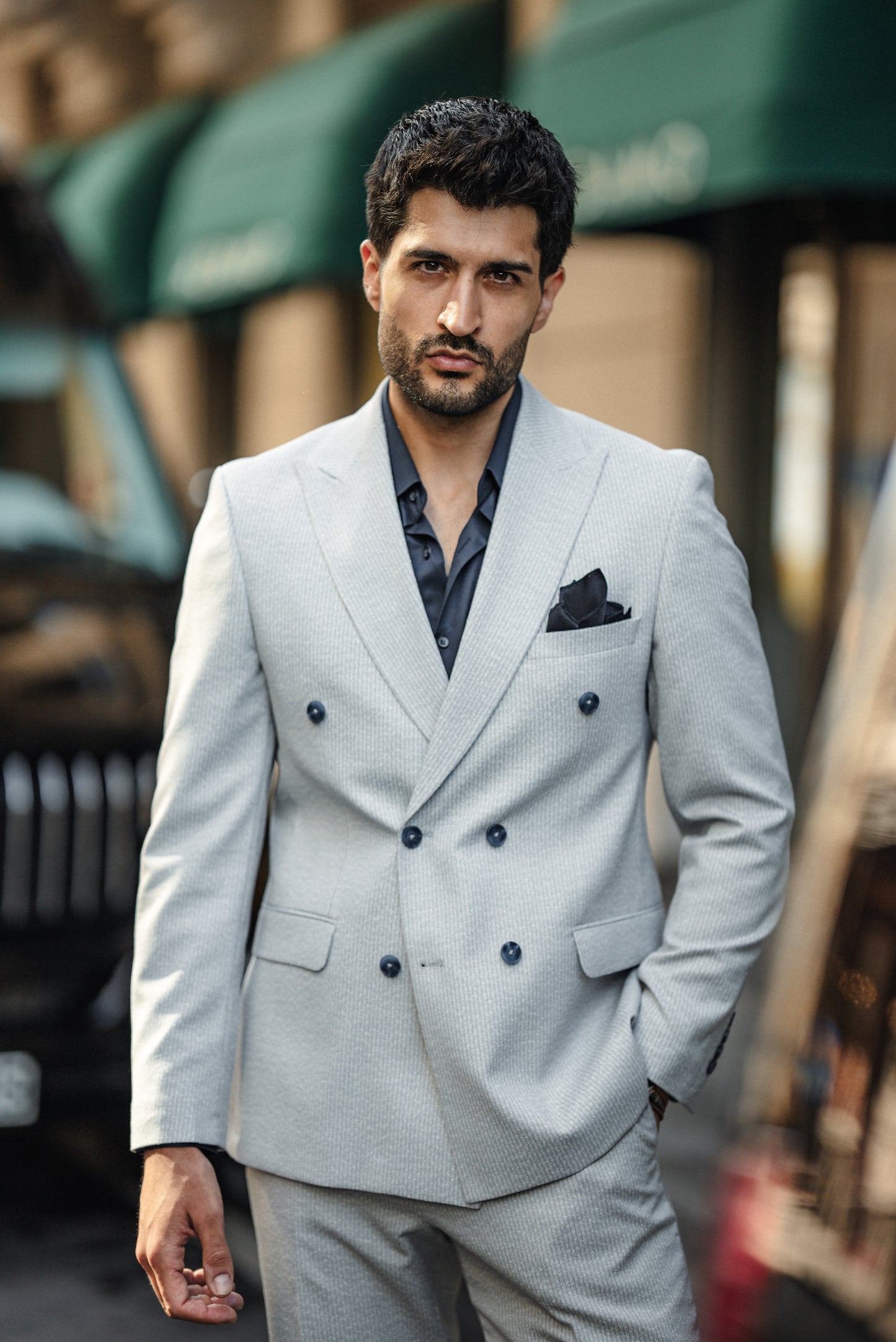 Cannes Light Grey Double-Breasted Suit