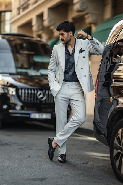 Cannes Light Grey Double-Breasted Suit